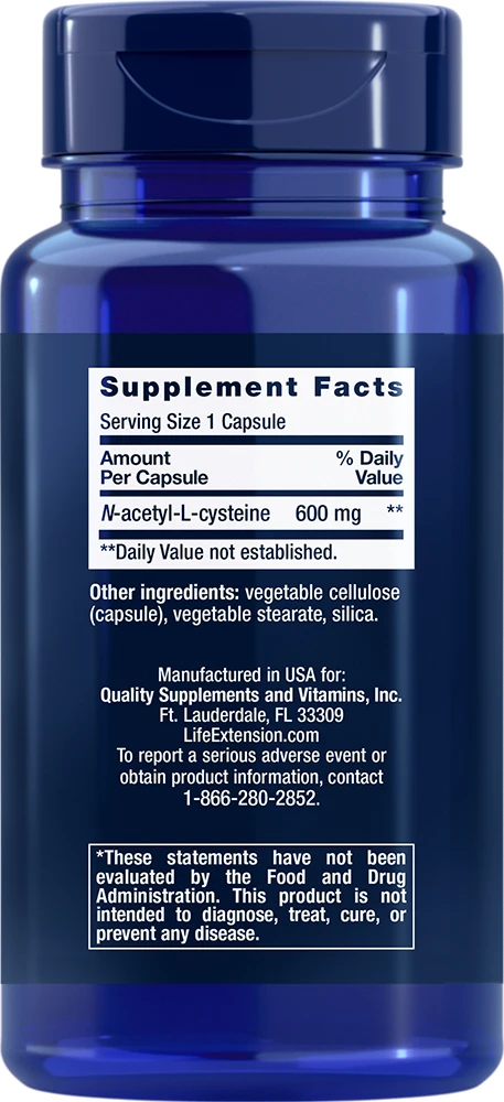 Life Extension - N-asetyyli-L-kysteiini, 600 mg - 60 kapselia - Image 2