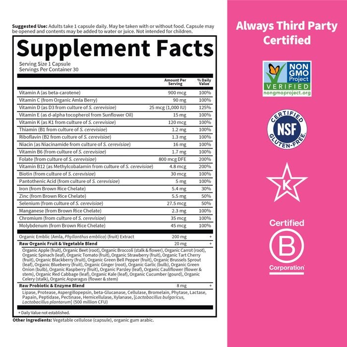 Garden of Life - Vitamin Code RAW ONE naisten vitamiinit, 75 kapselia - Image 2