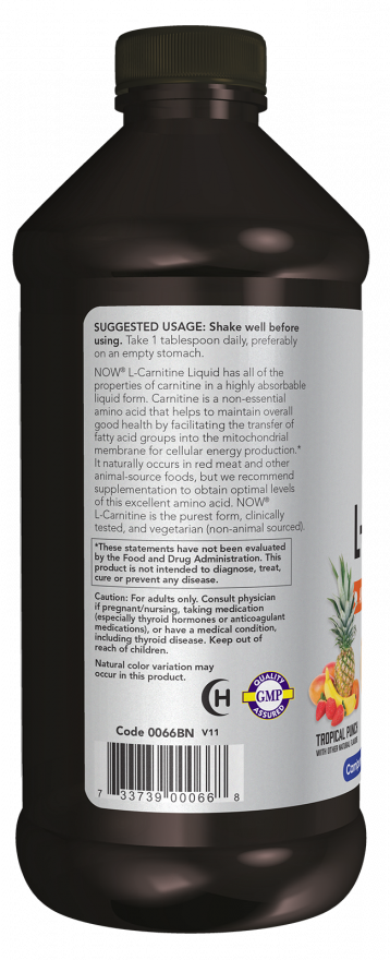 NOW Foods - Nestemäinen L-karnitiini, 1000 mg trooppinen hedelmäpunch - 473 ml - Image 3