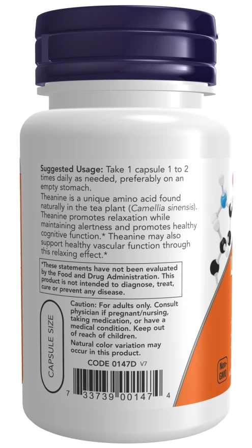 NOW - Tuplavahvuus L-Teaniini, 200 mg - 60 kapselia - Image 2