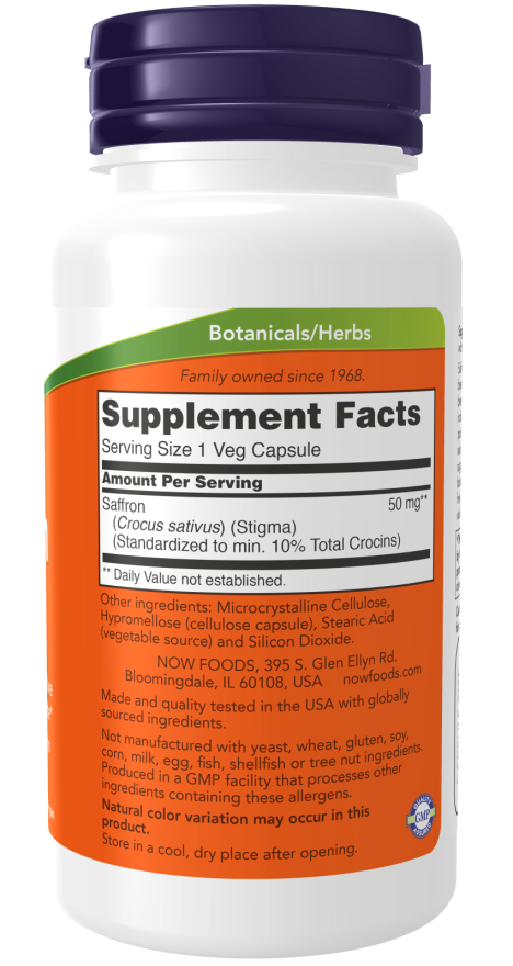 NOW Foods - Safran, 50 mg, 60 kasviskapselia - Image 2