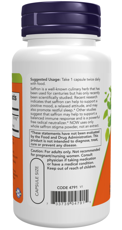 NOW Foods - Safran, 50 mg, 60 kasviskapselia - Image 3